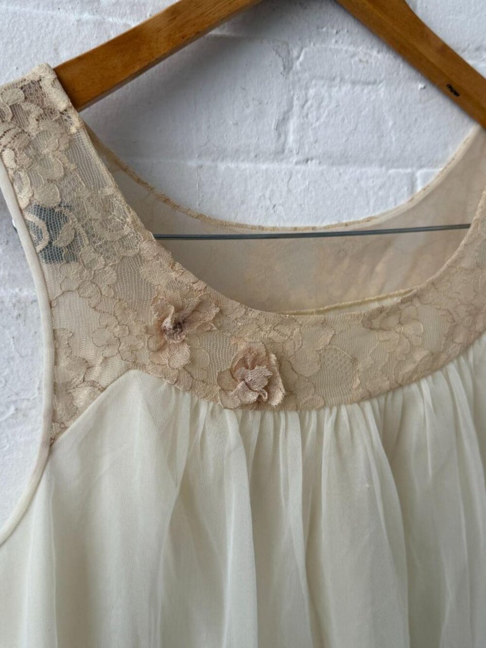 80s 90s Vintage Cream Lace Babydoll Dress Sheer Coquette Romantic - Picture 6 of 8